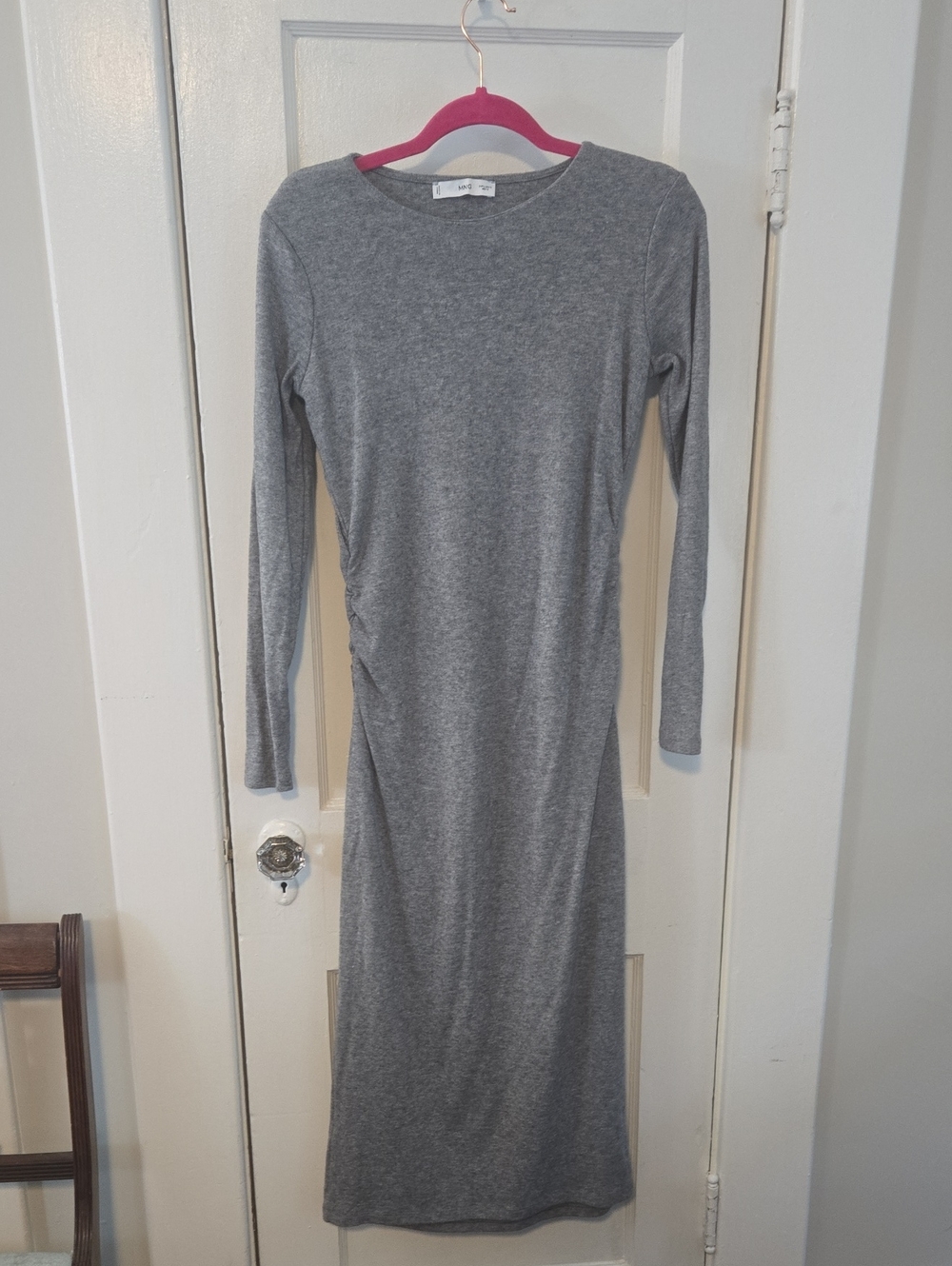 Mango Gray Long Sleeve Midi Dress Size 8 US, Eur L